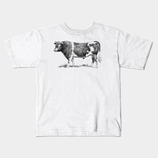 Bull Black and White Vintage Illustration Kids T-Shirt